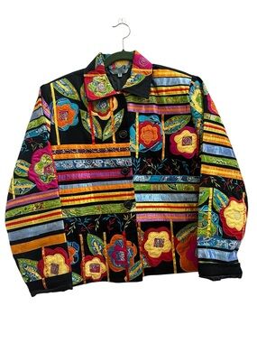 A.S.A.P. NYC Colorful Embroidered Floral Patchwork Jacket Boho Statement Artsy